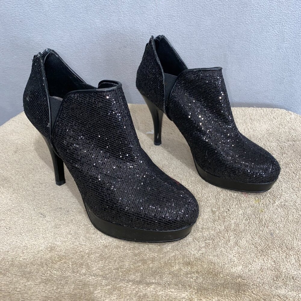 Unlisted Black Sequin Ankle Booties Size 8M – Sparkle Party Heels - Picture 6 of 8